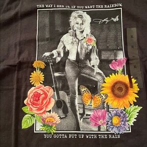 DOLLY PARTON graphic tee Floral Butterflies Design